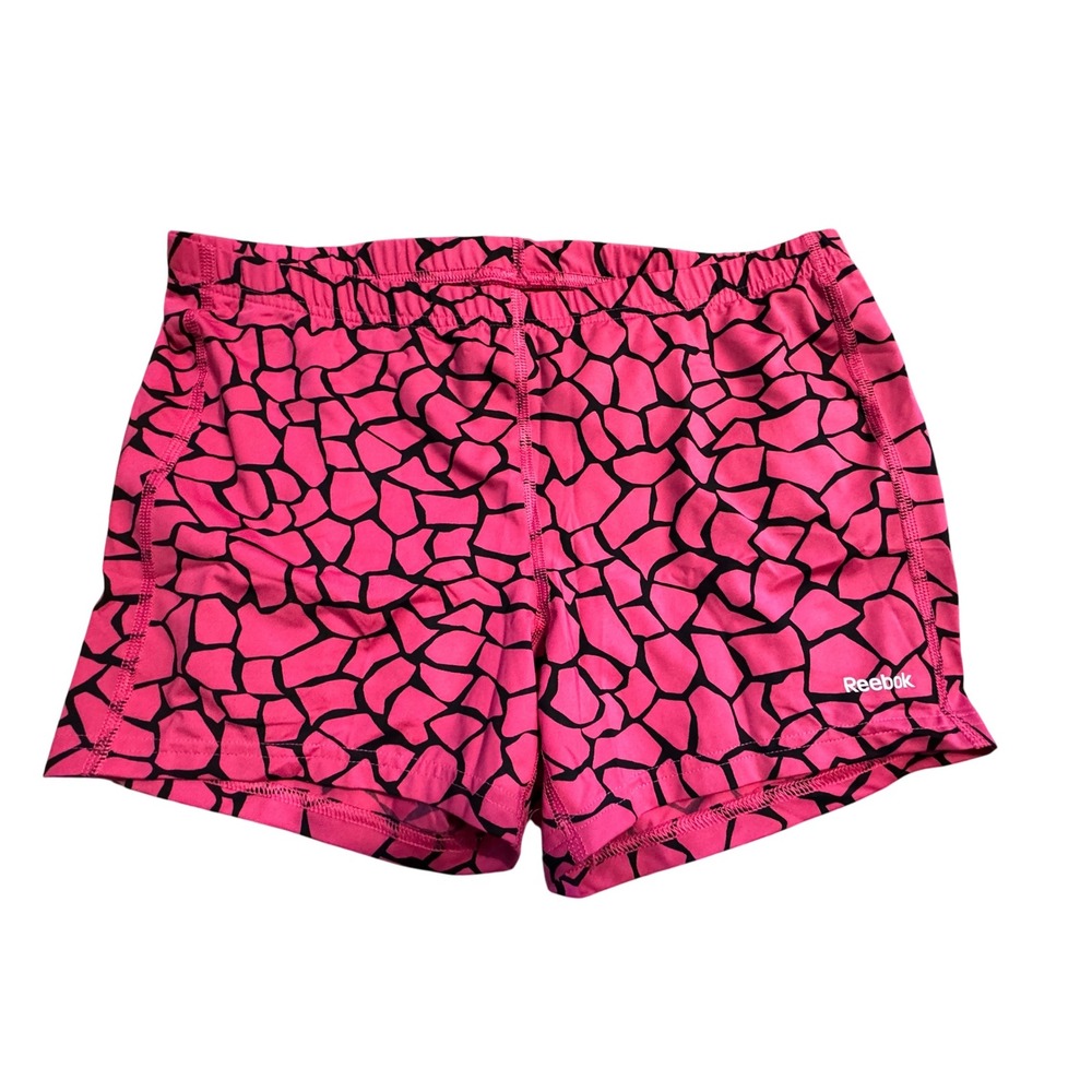 Reebok Pink Black Giraffe Print Athletic Spandex Shorts Women's Size XL